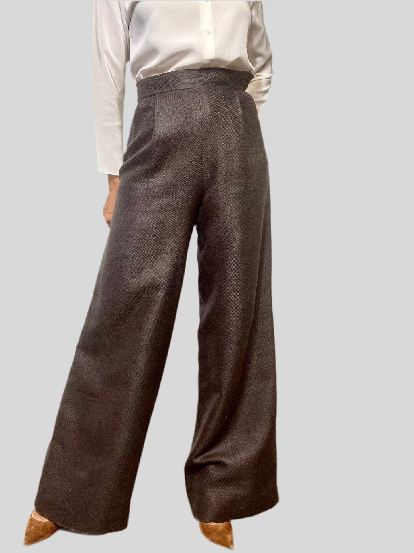 Pantalone in lino marrone bruciato